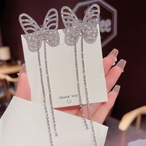 Glittering Butterfly Chain Earrings